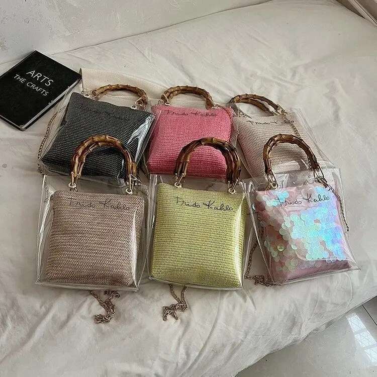 Women's Bags Designer Brand New Fashion Chain Bamboo Crossbody Women's Single Shoulder Hand Transparent Jelly Tote Bucket Bag Hot Sale