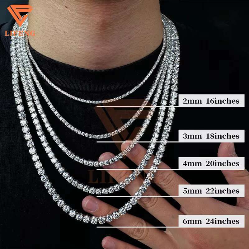 Fast Delivery High Quality Moissanite Tennis Chain 3mm 4mm 5mm 6.5mm 8mm Shining Brightly D VVS Moissanite Women Men Necklace