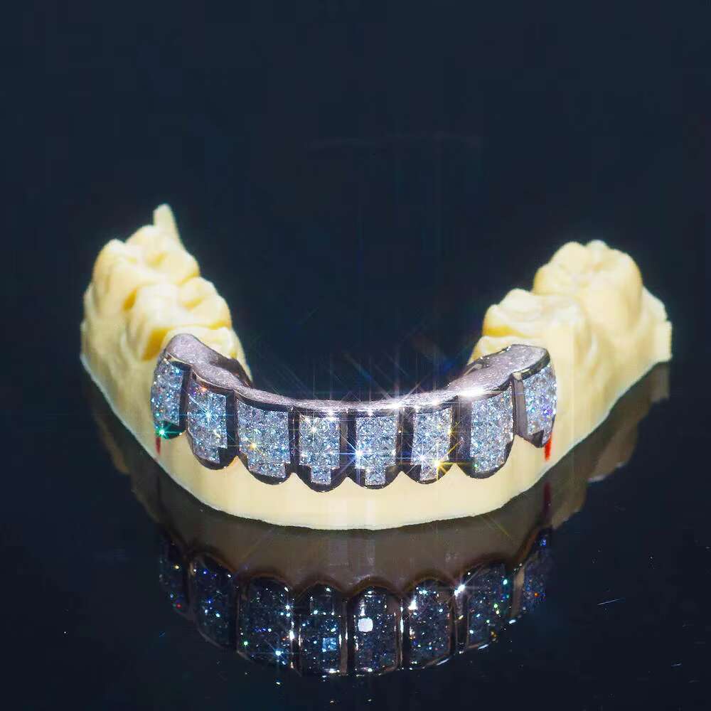 8 on 8 Vvs Baguette Moissanite Diamond With 10Kt Silver Gold Framing Attached Teeth Grillz Unique Wear Unisex