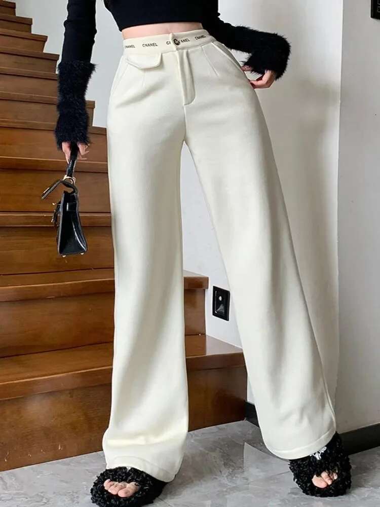 Women's Casual Contrast Spliced High Waist Straight Black Pants Street Trendy Chic Loose Trousers Spring Autumn New