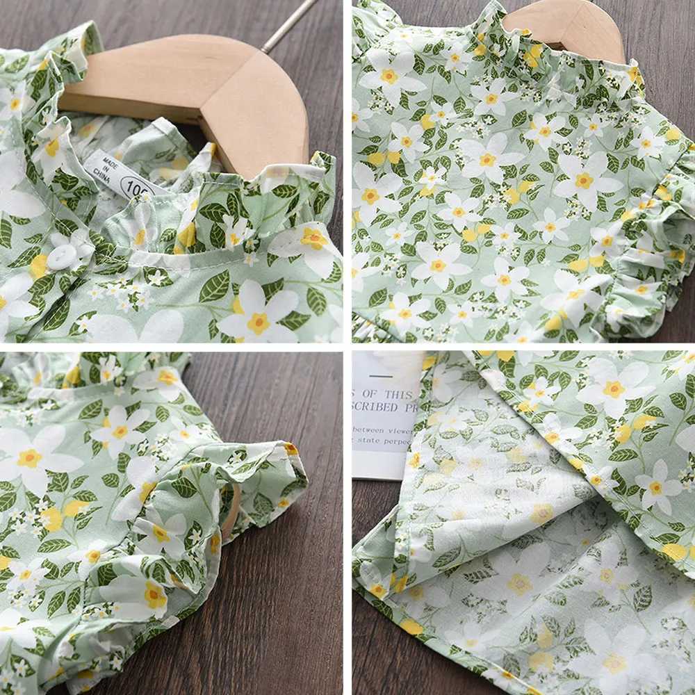 Menoea 2023 Summer Baby Girl Flower Dress Fashion Sled Flying Sleeve Flower Dress 2-6 Year Old Childrens Casual Clothing Set W250326