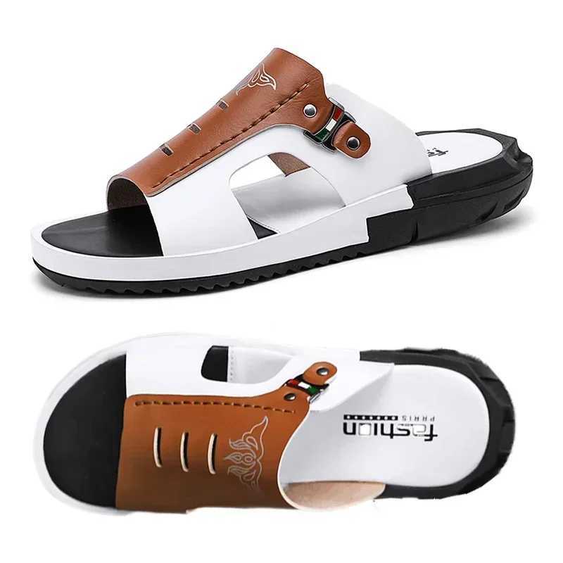 Mens slippers summer leather sandals new N-Slip wear-resistant beach shoes casual sandals mens slippersXJ250326