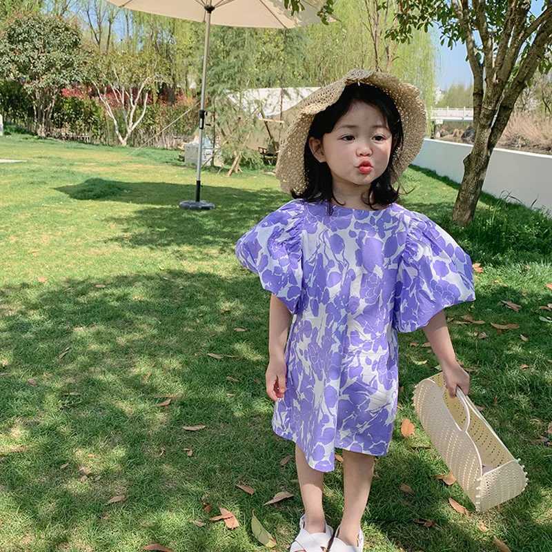 Summer girls dress with flower bud sleeves loose casual dress baby and childrens clothing W250326