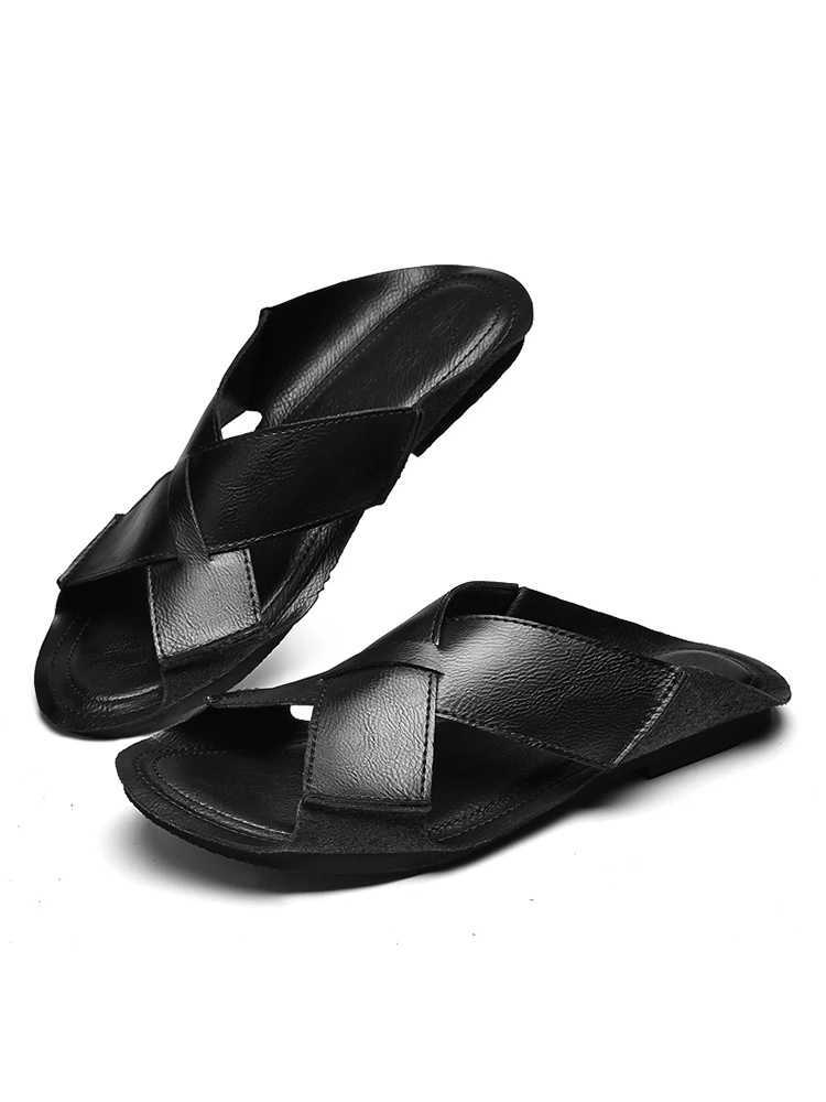 Summer mens black brown sandals handmade outdoor slippers mens N-Slip flip slippers comfortable casual shoes MocassinXJ250326