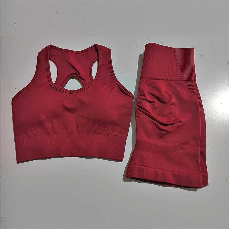 Womens seamless yoga set sexy sports bra high waisted sports shorts set gym clothing fitness bra set 2-piece short set W250326
