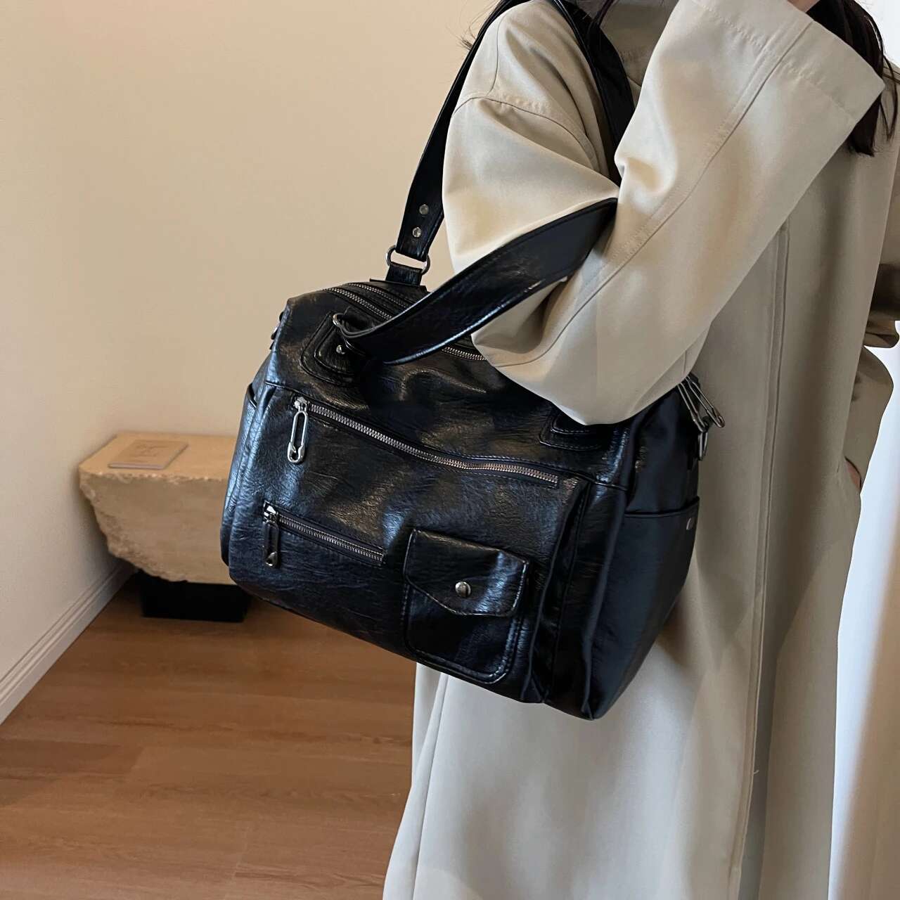 Large Capacity PU Leather Shoulder Bags Designer Solid Vintage Handbags Women More Packages Female Casual Tote High Quality Bag