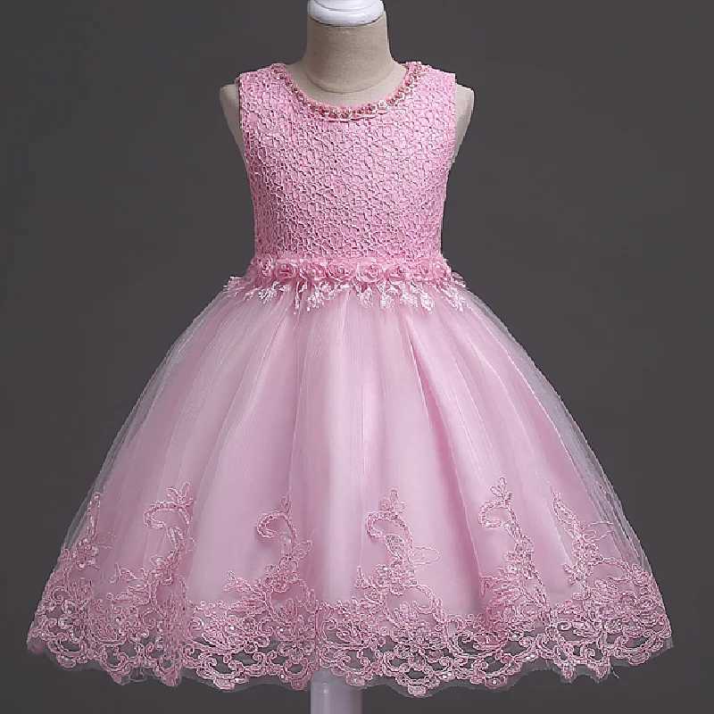 Girl lace flower dress pearl childrens wedding Par dress childrens Christmas ball dress formal baby frog costume girl carnival W250326