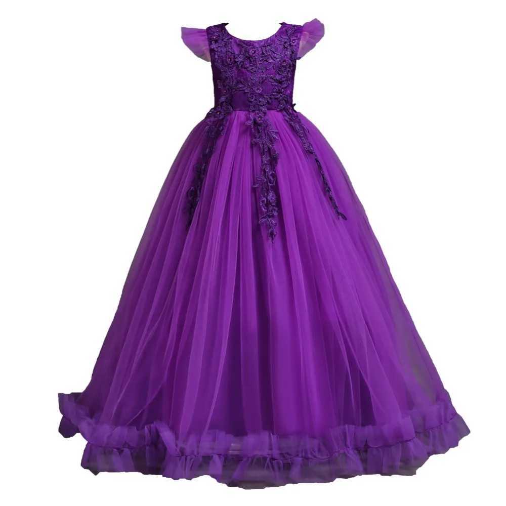 Fancy Princess Par Girl Dress Long Sleeve Flower free Par Evening Dress Childrens Ball Wedding Dress W250326