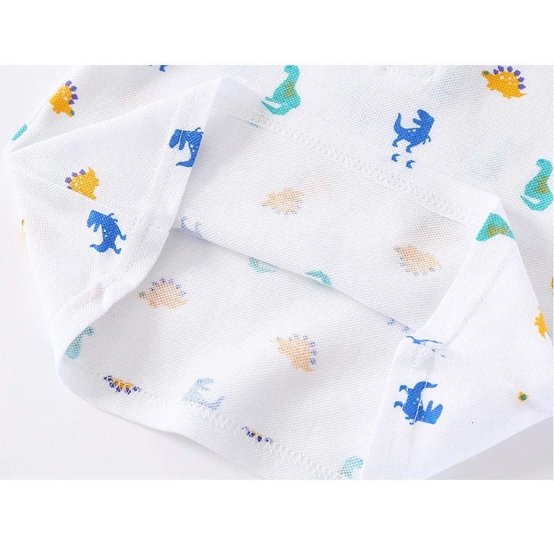 1-7Y Dino Full Print Children Polo for Boys Clothes Summer Collar Baby Boy Tshirt Grey Cotton Fashion Toddler Top Shirt Boutique 250326