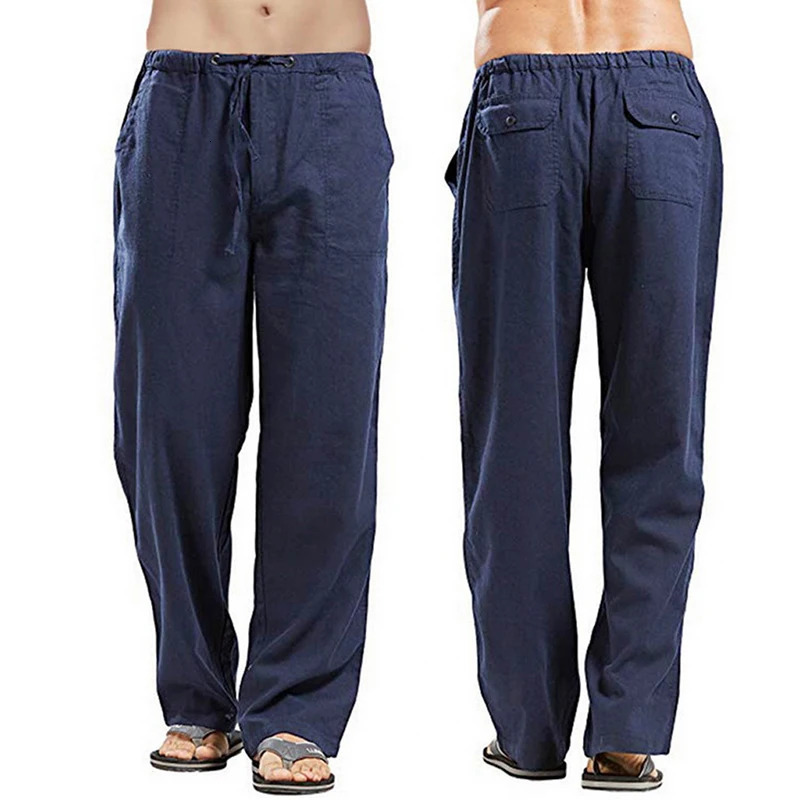 Fashionable mens linen wide pants Korean Trouser oversized sports streetwear spring yoga casual clothing 250326