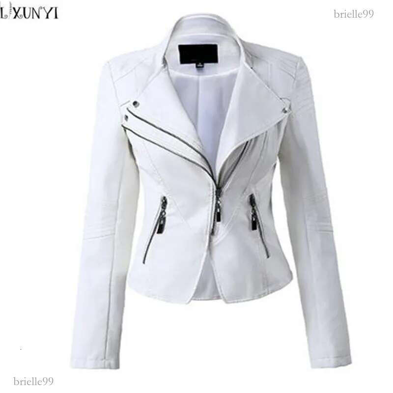 LXUNYI White Black PU leather Motorcycle jacket Women 2017 Autumn Short Slim Zipper Coat Plus Size Ladies leather jackets Faux