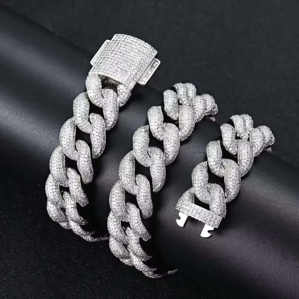 18mm Iced Out Cuban Link Chain 18K White Gold Plated Bling Moissanite Diamond Chain Available at Affordable Prices
