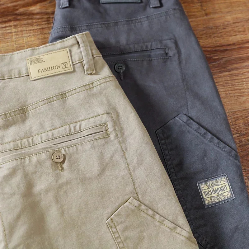 Autumn mens 97 pure cotton jogging cargo pants retro solid color Korean style straight loose casual 250326