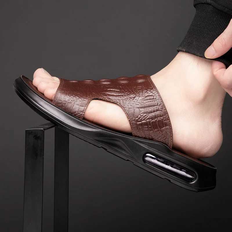 Summer new mens leather sandals odile printed casual slippers Air Cushi flip sandalsXJ250326