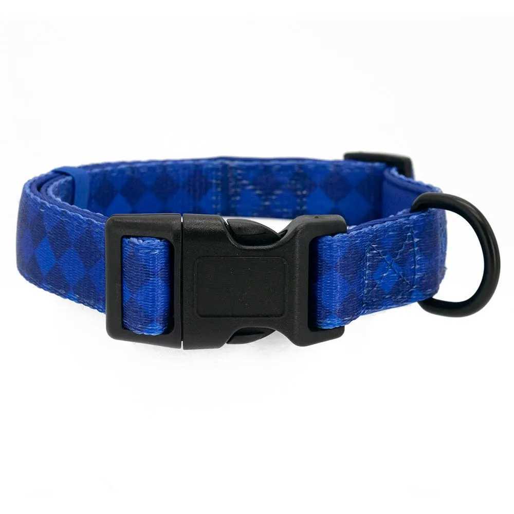 Adjustable pet dog collar durable soft cute creative deep blue diamond belt chloroprene rubber safety belt poop bag dispenser X250326