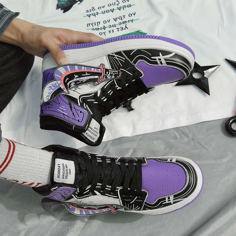 Fashion Purple High Top Casual Sneaker Hip -Hop Designer Anime Sn eakers for Men Streetwear Platform Skatebo arding Shoes