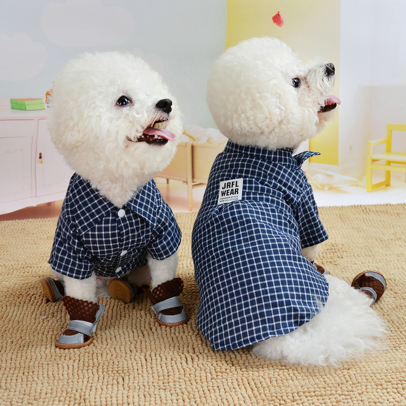 White Striped Checkered Dog T-shirt, Breathable Pet Shirts, Lapel Puppy Dog Leisure Shirt Clothes Apparel Coats for Small Medium Dogs Cats L D63