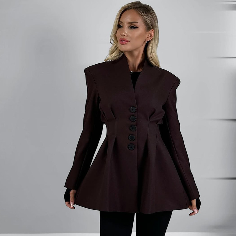 2025 suit new waist cinching temperament women's button lapel solid color long sleeved short jacket
