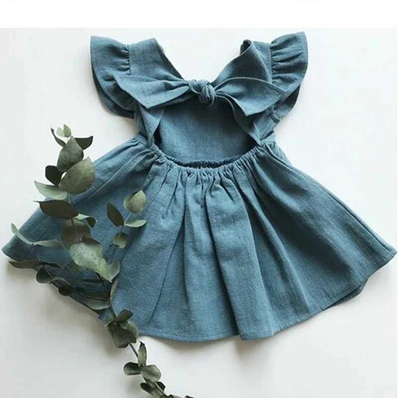 South Korean Slee Summer Baby Dress Flight Sleepwear Cotton Linen Newborn Baby Girl Princess Dress Children Par Dress W250326
