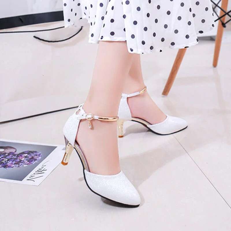 2025 Summer New Women's Classic Wedding Bridal White Buckle High Heels Women's Pink Comfortable Stiletto High Heels Sexy Party Designer Fash