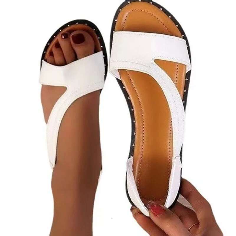 New Summer Women's Leather Pu Flat Casual Sandals Woman Flip-ps Fashion Comfortable Outdoor Female Roman Shoes