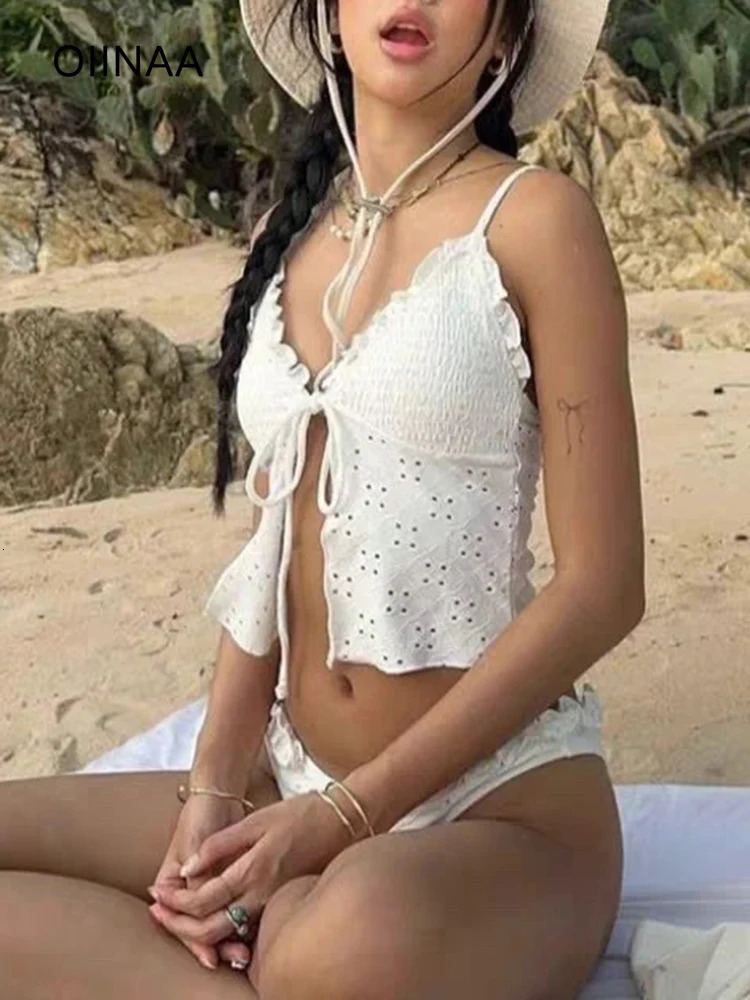 OIINAA Ruffle Sexy Bikini Set Women Swimsuit Lace Up Two-Piece 2025 Summer Fashion Female Split Beach Swimwear Bathing Beachwear 250324