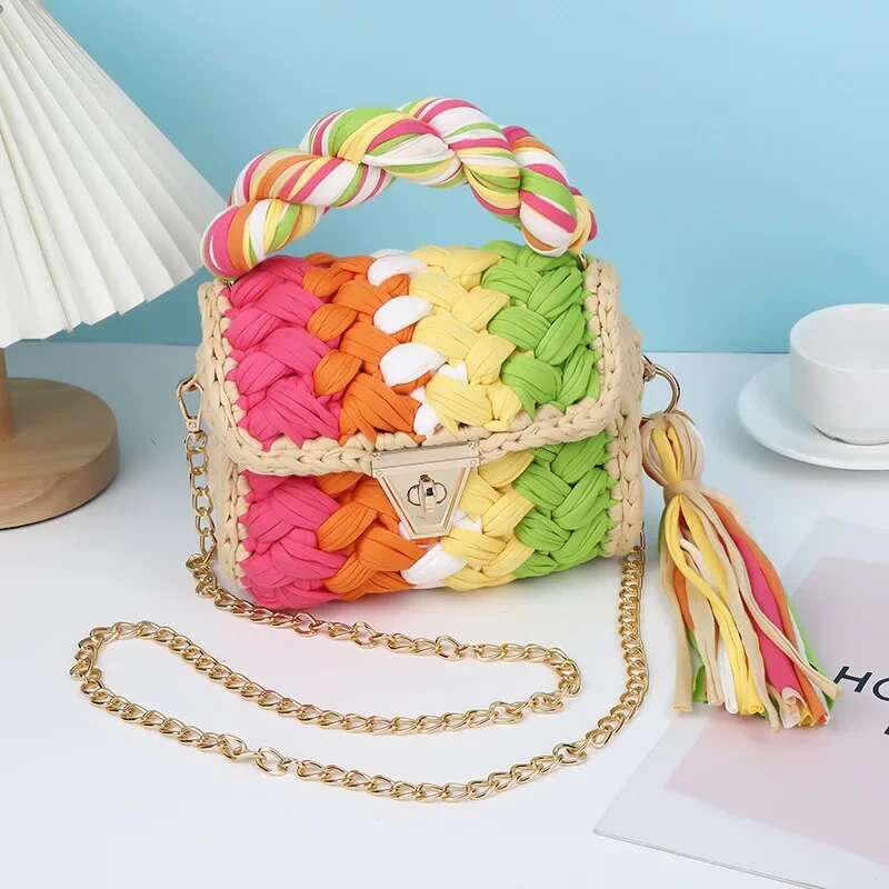 Finished Hand-Woven Cloth Cross-Body Chain Bag2024hot Sale Women's Tote Aron Color Shoulder Bag Clutch