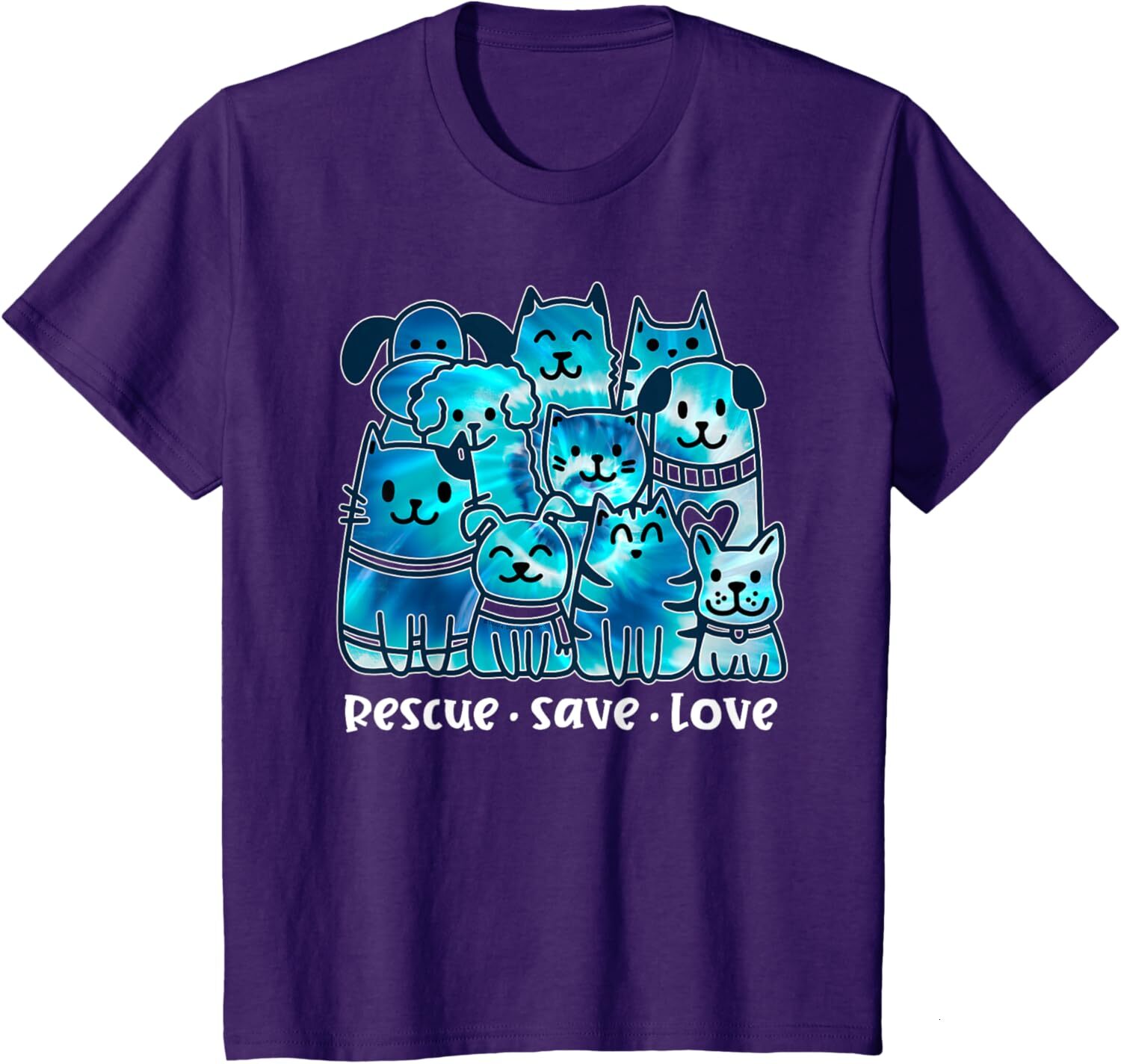 T shirt for Mens Rescue Save Love Cute Tie Dye Animal Rescue Dog Cat Lovers Graphic Tee Casual Tops Clothes Short sleeve cool