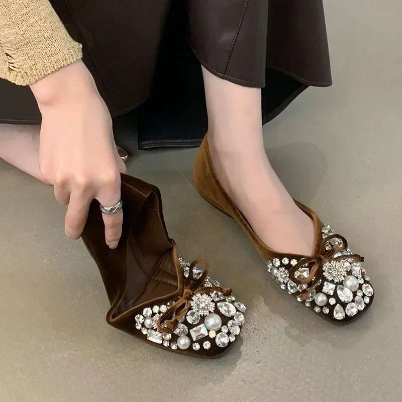 Dias Flat Women Comfort Leisure Soft Soled Walking Brand Mules Shoes Shiny Rhies Designer Pumps Female