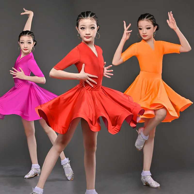Set pleated professional Latin dance dress childrens Latin dress ballroom costume girls salsa rumba chacha tango costume W250326
