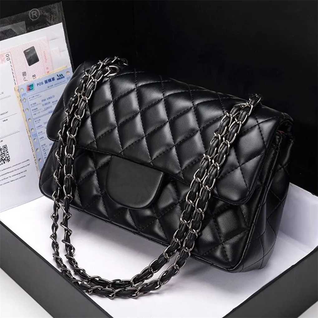 Top Tier Womens Mini Square CF Real Leather Medium Caviar Lambskin Quilted Purse Small Double Flap Black Shouler Box Bag Designer Maxi Chain Strap HandBag