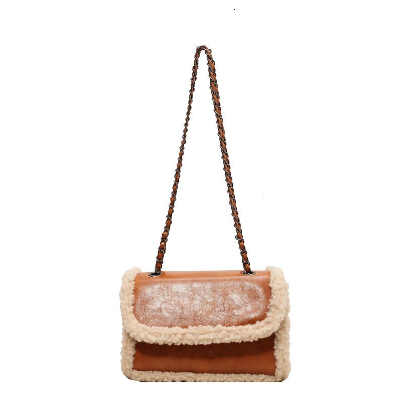 Winter Popular Plush 2024 New Style Fashion Advanced Chain Shoulder Simple Retro Crossbody Small Square Bag