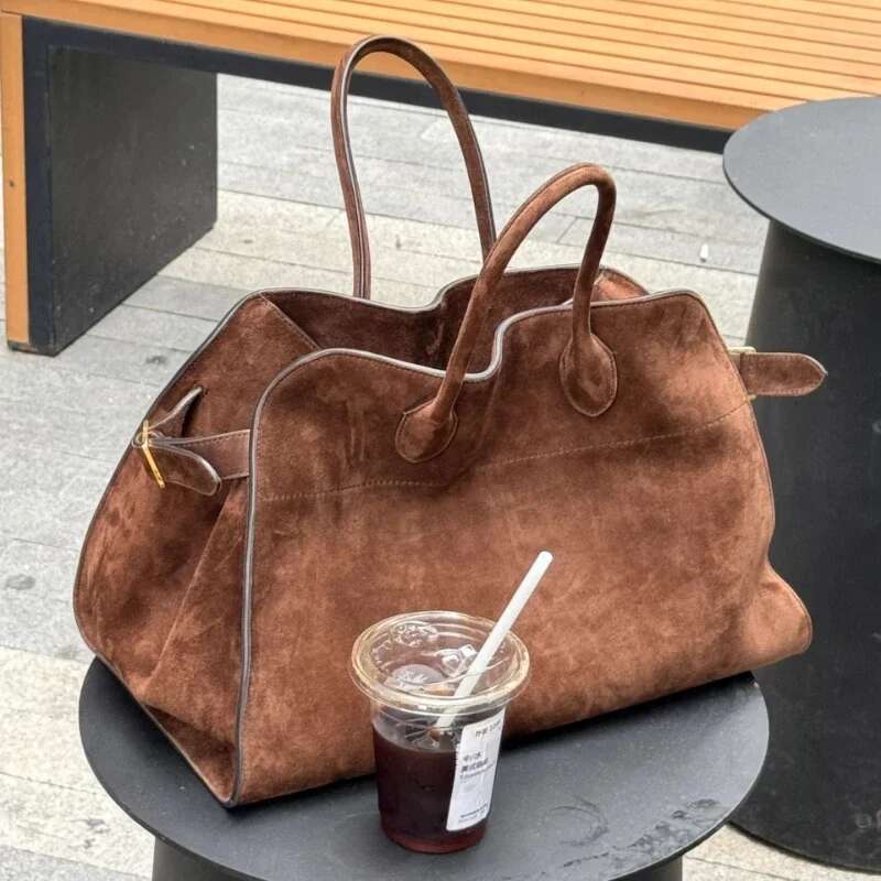 Suede Tote Stylish Casual Shoulder Crossbody Bag Large Capacity 100% Cowhide Handbag Fashionable and atmospheric