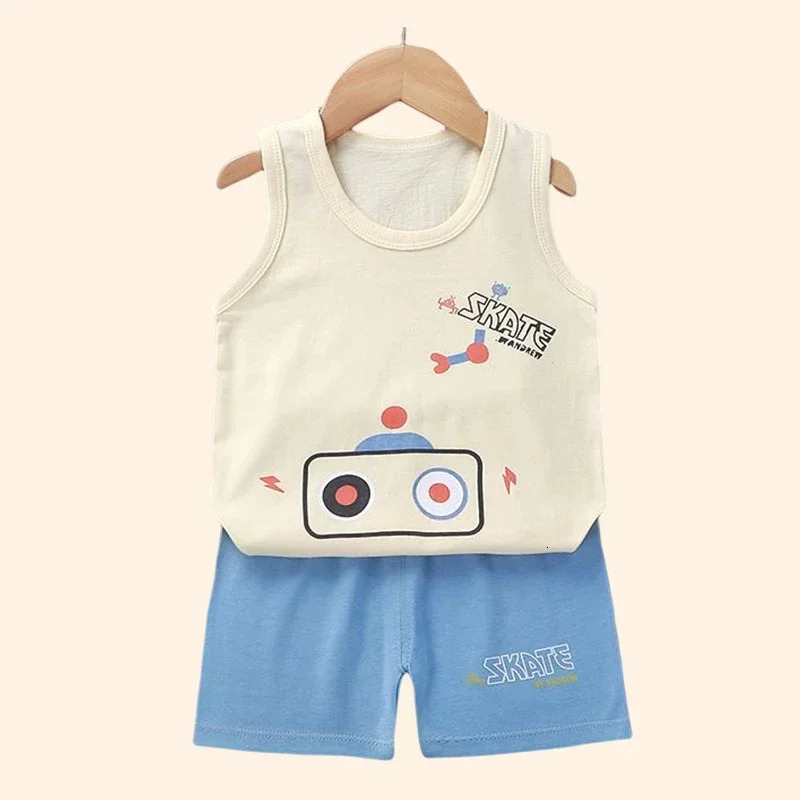 Children Sets Kids Clothes Boys Girls Vest Suit Summer Childrens Clothing baby Cotton T-Shirts Shorts Tank Top Sleeveless 250326