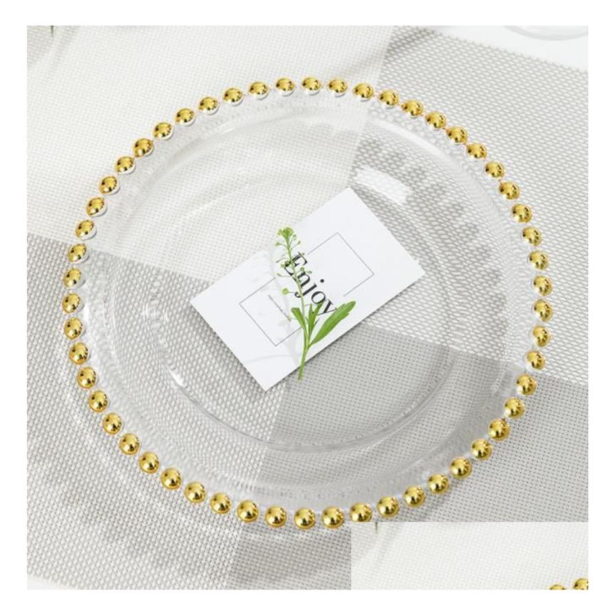 Dishes & Plates Stocked 13Inch Round Wedding Clear Silver/Gold Glass Beaded Charger Pates Plate For Table Decoration Drop Delivery Hom Otc2R
