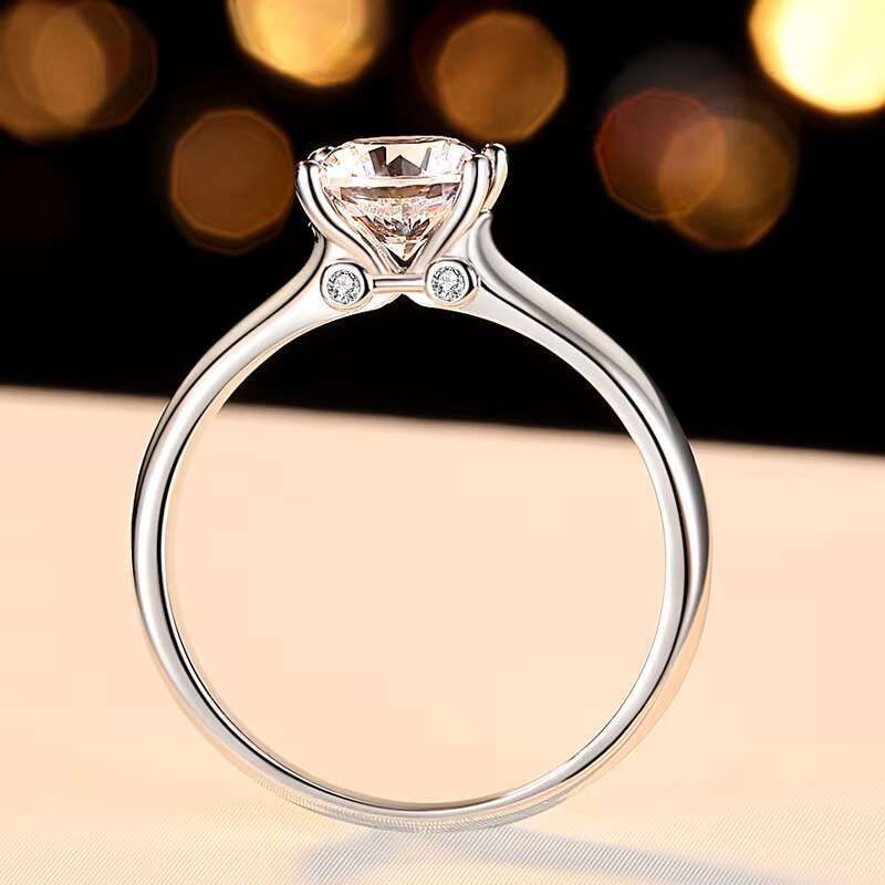 Custom Silver Jewelry Rhodium Plated D Color 1ct Moissnaite Diamond GRA 925 Sterling Silver Women Rings