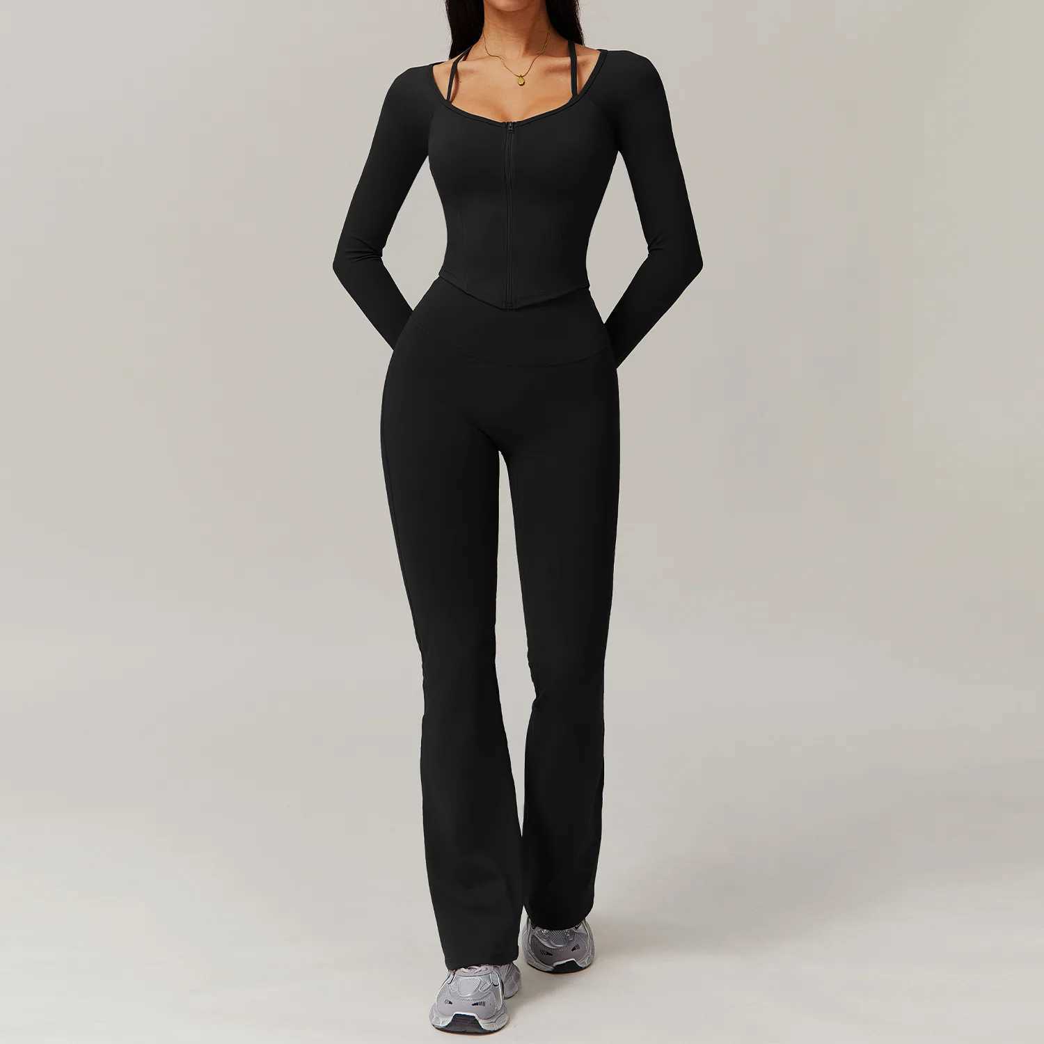 Sportswear Womens Yoga Set Sportswear Gym Leg 2PCS Fitness Bra Crop Long Sleeve Yoga Set W250326
