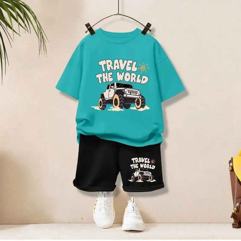 Summer Baby Boy Clothes Set Children Girls Cartoon Printed T-shirts and Shorts 2 Pieces Suit Kid Short Sleeve Top Bottom Outfits 250325