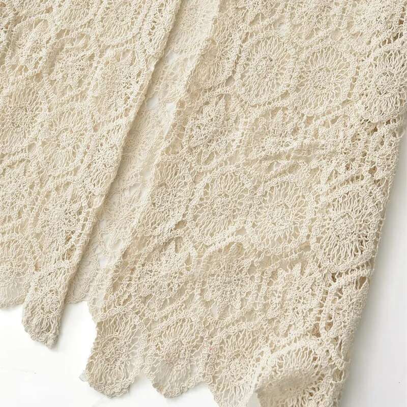 Autumn New Bohemian Holiday Wind Hollow Out Lace Crochet Es Cardigan Women's Long Kimono Knit Outerwear