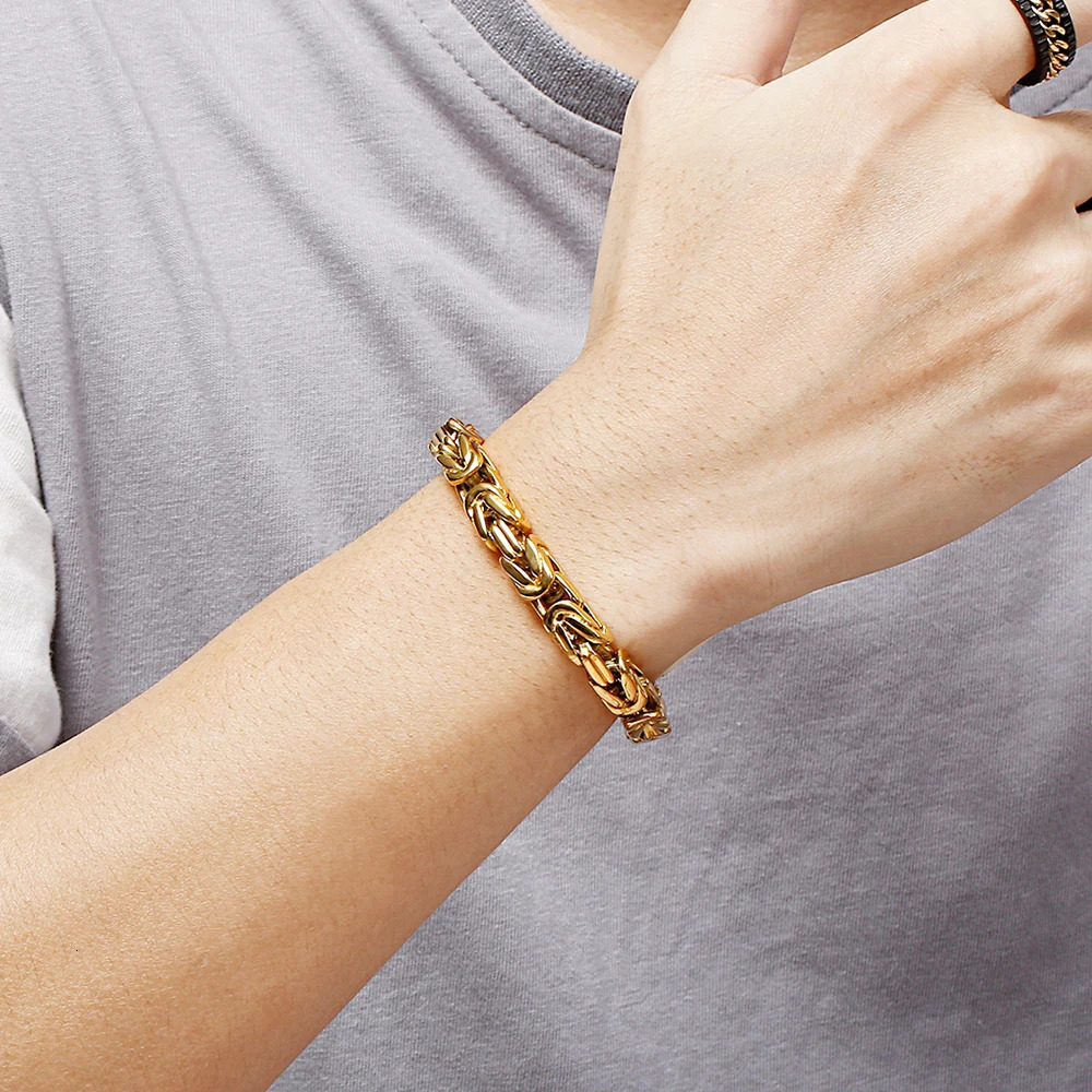 Hiphop Chain Bracelets For Men Never Fade Gold Color Stainless Steel Bracelet Manly Wrist 8.66 Classic Mens Jewellery Wholesale 250318