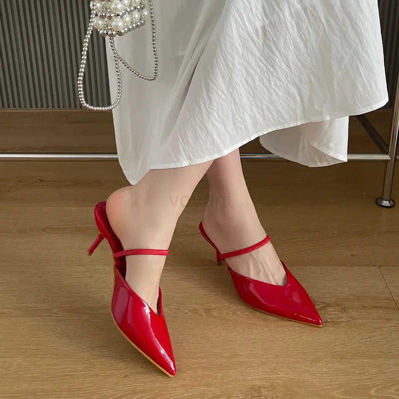 Footwear Shallow Ladies Heeled Sandals Shoes Fashion Pointed Toe Wen Medium H Sandals Shoes Fem Slides Big Size 43 Z250326