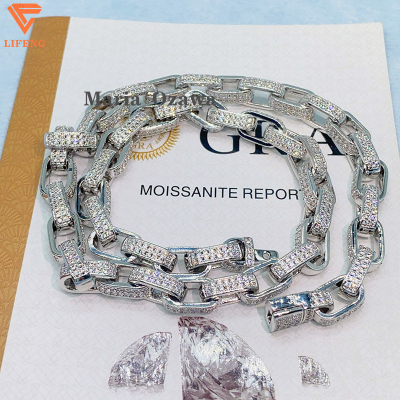 Custom Fashion Jewelry Iced Out Vvs Moissanite Hiphop Cuban Link Chain White Gold Plated 925 Silver Round Circle Chain Necklace