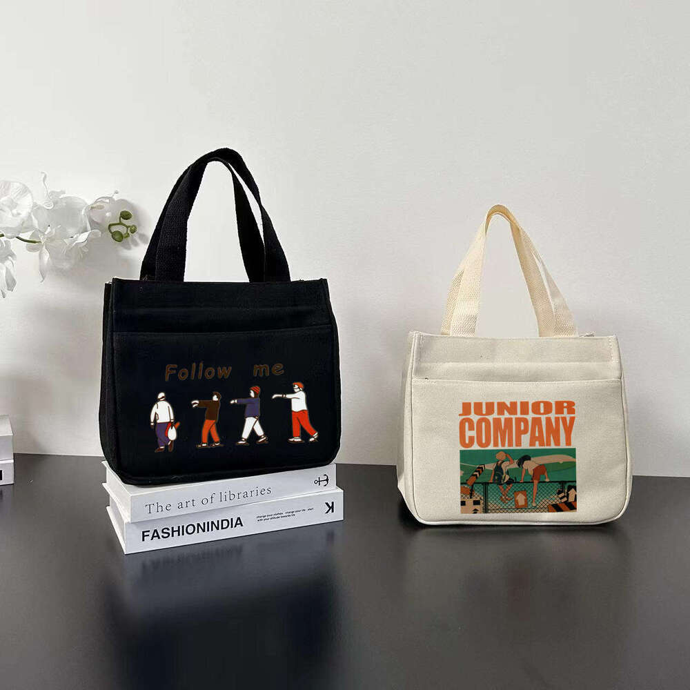 High aesthetic canvas handbag moms to go out, simple and compact, three-dimensional carrying commuting, thick for work, lunch box, rice bag