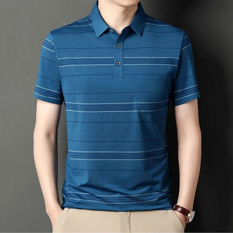 Business and leisure mens smooth polo shirt street clothing summer style short sleeved fashion casual version basic top 250326