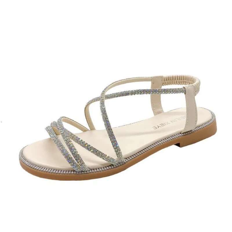 2025 Summer New Rhie Flat Women's Open Toe Elastic Set Foot Cross Sandals, Women Sandals