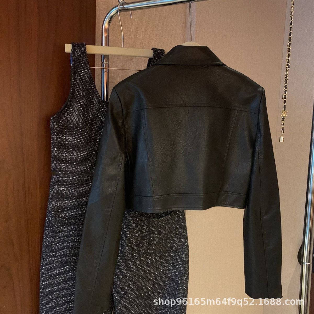 American trendy motorcycle suit slim fit short women's double zipper washed explosive street versatile PU leather jacket