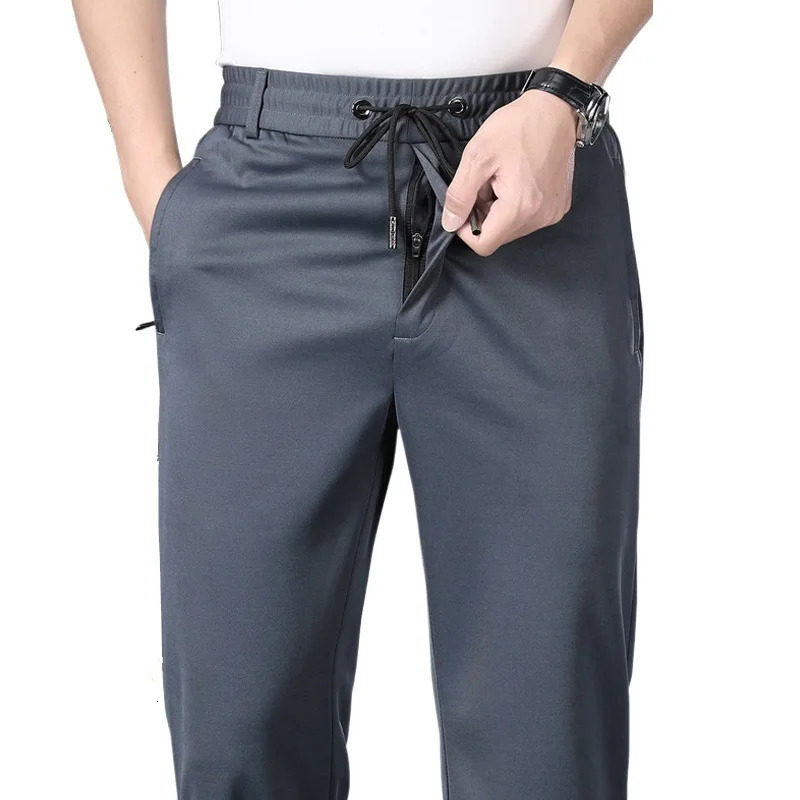 Large 10XL mens winter pants wool lining elastic waist Strtch Trouser thick warm straight workwear large size 250326