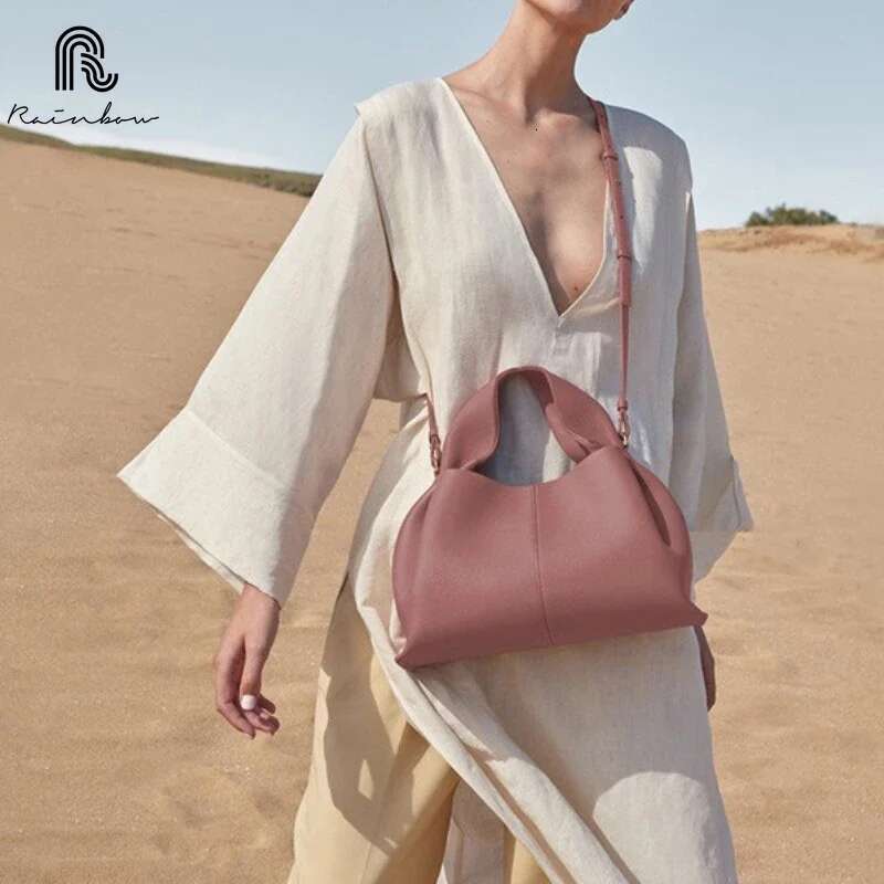 RAINBOW New Cloud Dumpg Bun Soft Lunch Box Women's Genuine Leather Shoulder Trend Brand Designer Handbag Fashion Bags