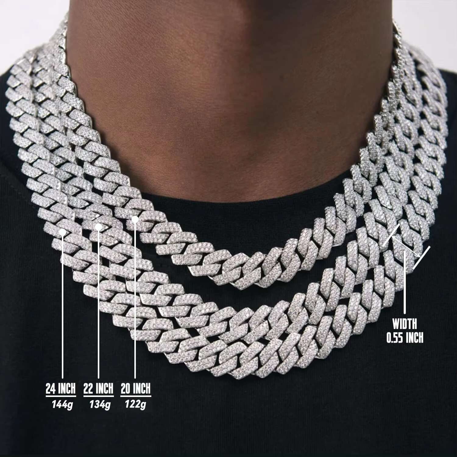 18Inch Moissanite Cuban Link Chain Gold Plated Miami Two Tone Moissanite Cuban Chain Vvs1 for Mans Hiphop Jewelry