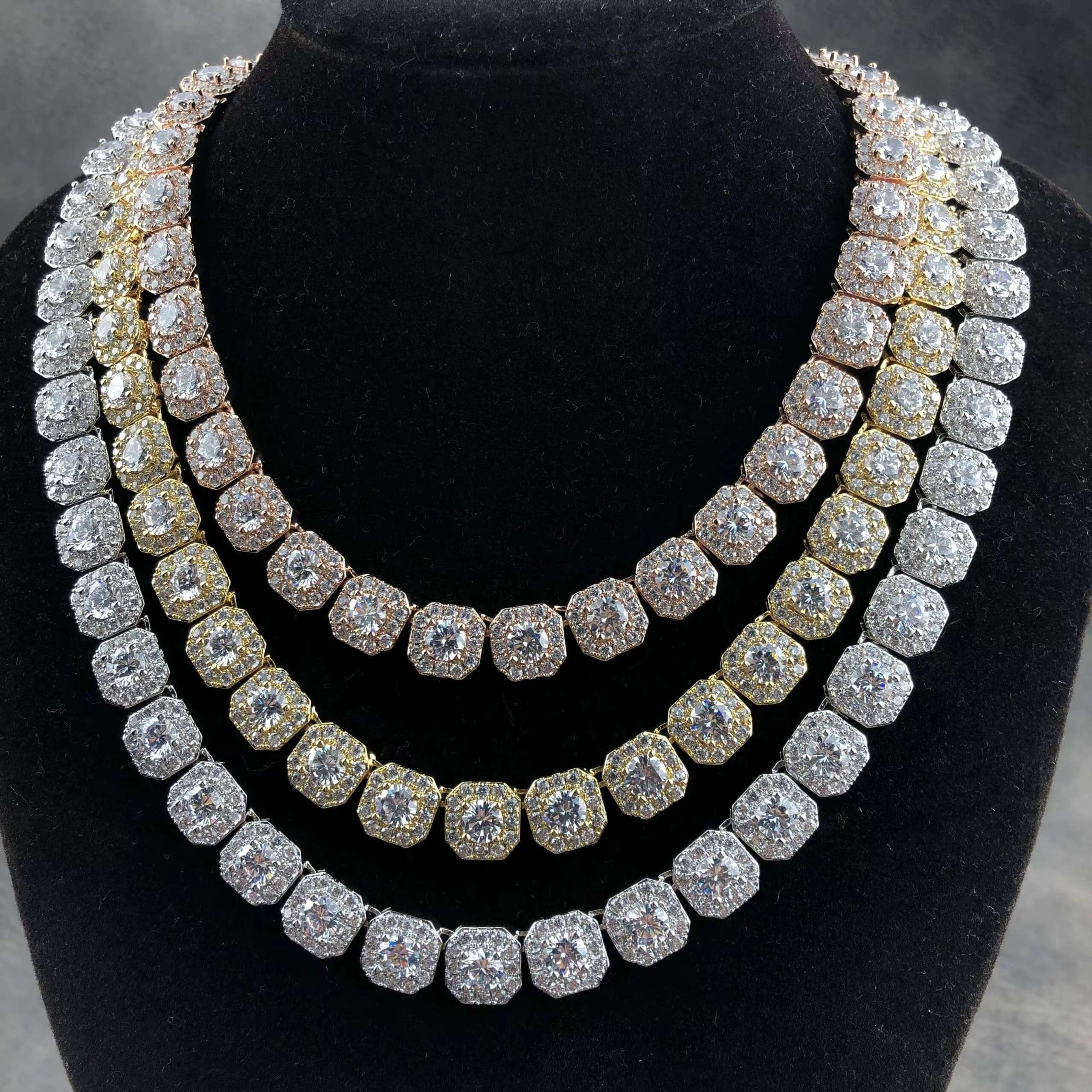 Hip Hop Necklace High Quality Moissanite Necklace GRA VVS Third Party Inspection 925 Silver Moissanite Square Baguette Necklace